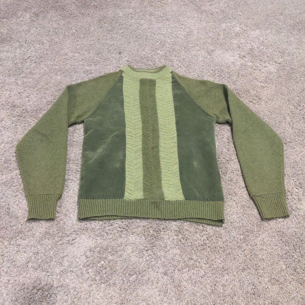 Vtg 60s Montgomery Ward Brent Sweater Green Wool Kodel Polyester Cotton Suede 20